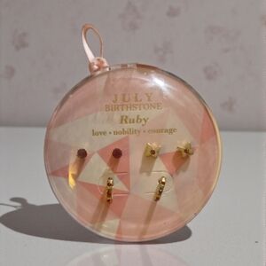 Ruby Birthstone Earrings Set - Gold and Red